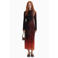 Desigual midi jurk met print - zwart/oranje