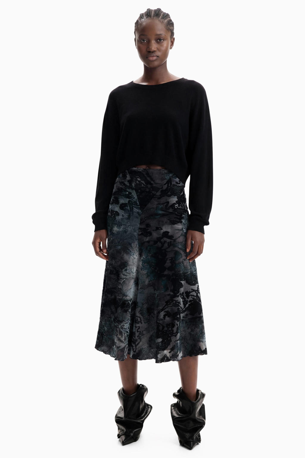 Desigual jacquard midi jurk met print - zwart
