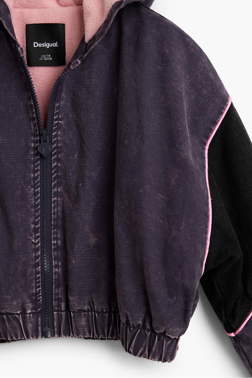 Paarse meisjes Desigual katoenen tussenjas met lange mouwen, capuchon en ritssluiting