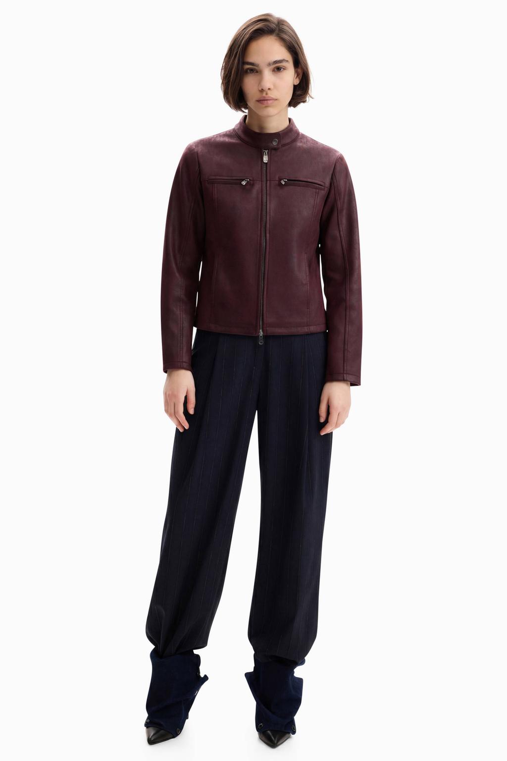 Donkerrode dames Desigual imitatieleren jas van polyester met lange mouwen