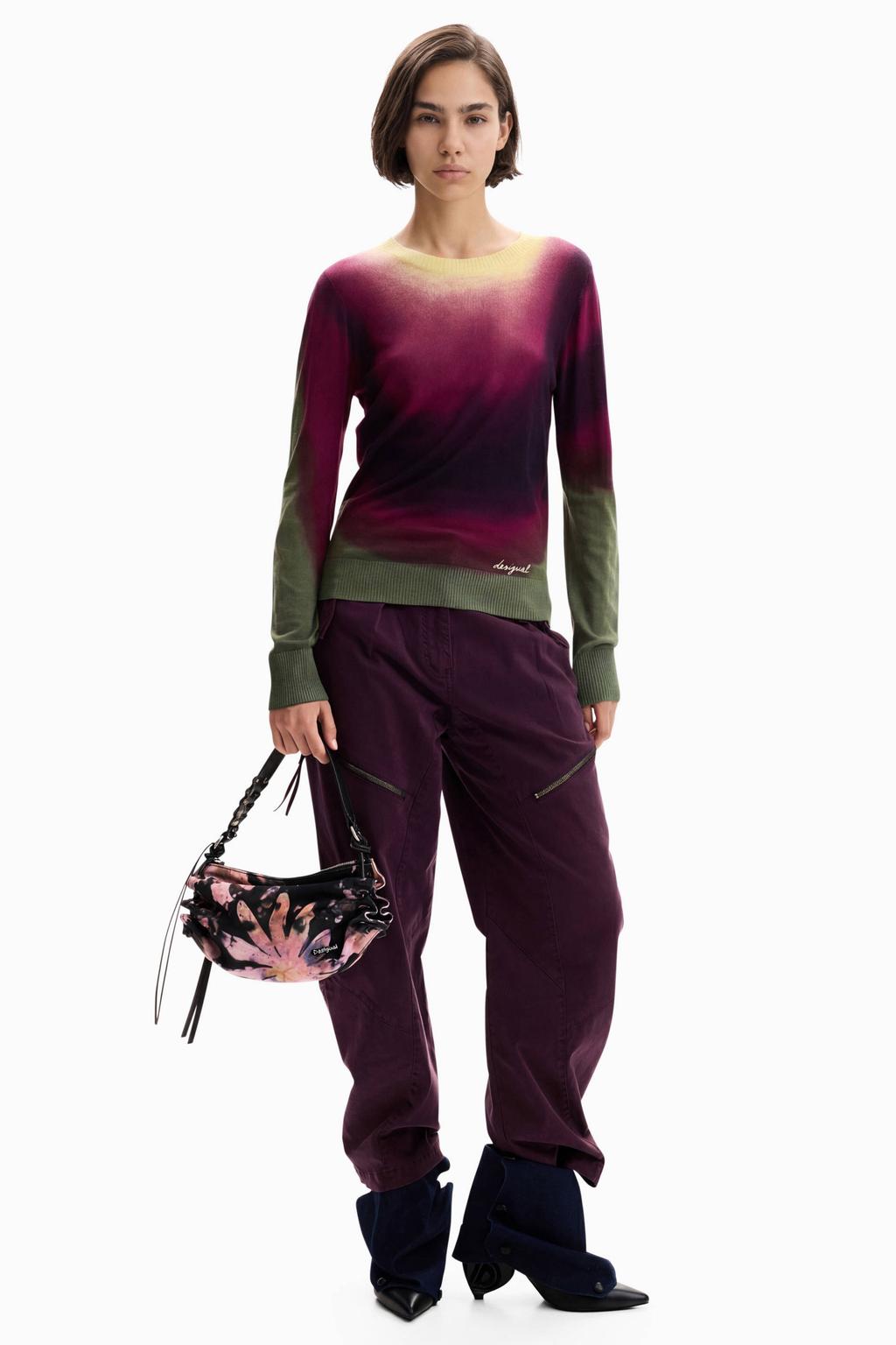 Multikleurige dames Desigual pullover meerkleurig van viscose met lange mouwen en ronde hals