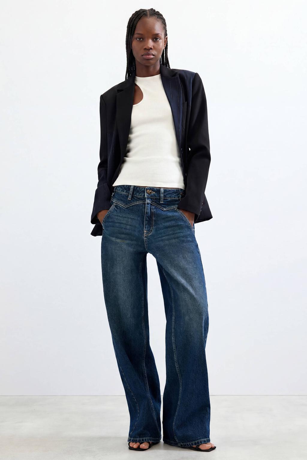 Dark blue denim dames Desigual wide leg jeans van denim met high waist, rits- en knoopsluiting en effen