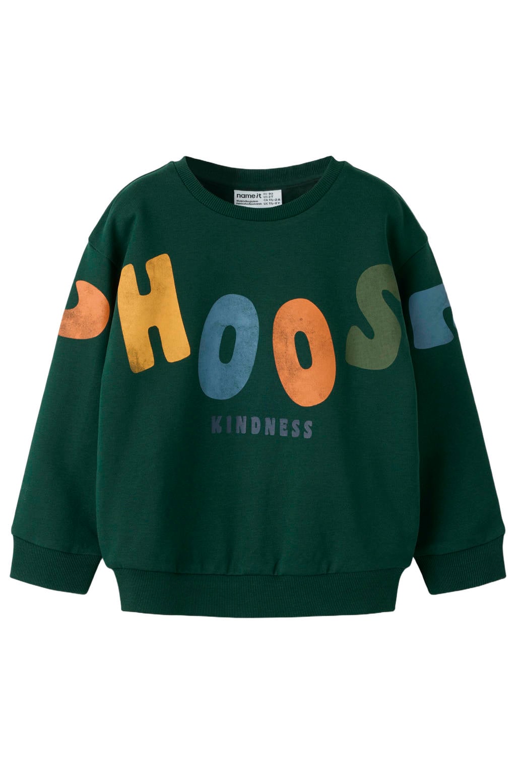Groene jongens NAME IT MINI sweater van katoen met printopdruk, lange mouwen, ronde hals en geribde boorden