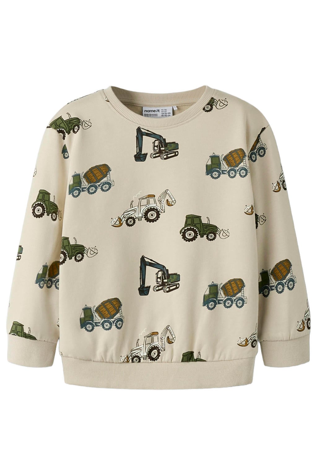 Witte jongens NAME IT MINI sweater van katoen met printopdruk, lange mouwen en ronde hals
