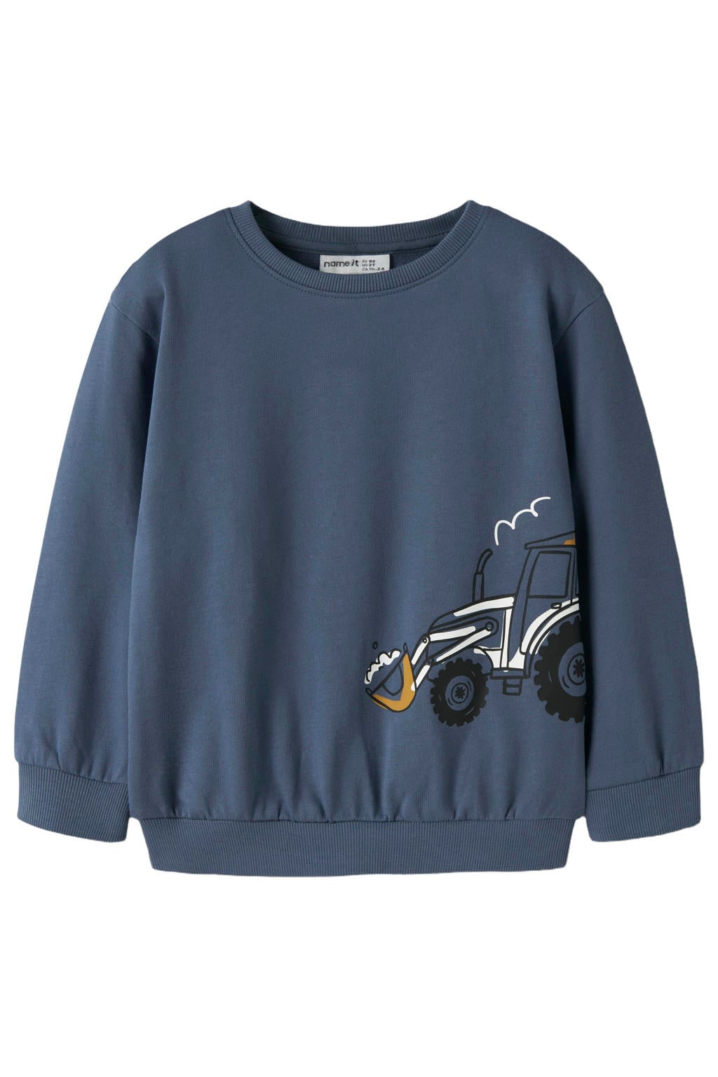 Donkerblauwe jongens NAME IT MINI sweater van katoen met printopdruk, lange mouwen en ronde hals