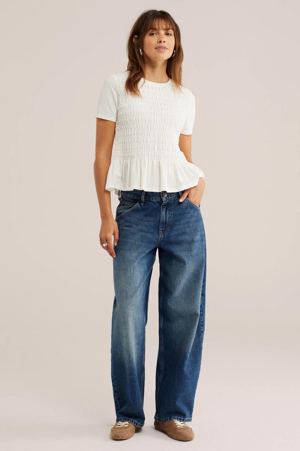 Dark blue denim dames WE Fashion Blue Ridge boyfriend jeans van denim met regular waist, rits- en knoopsluiting en effen
