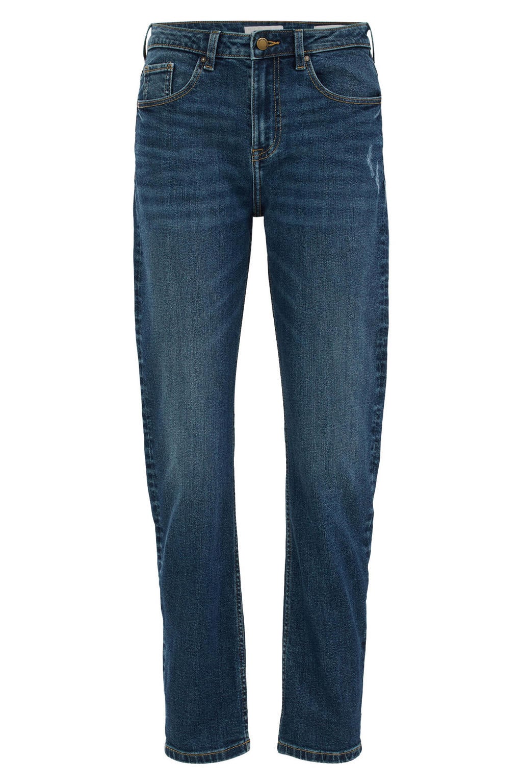 Dark blue denim dames WE Fashion barrel jeans van denim met regular waist, rits- en knoopsluiting en effen