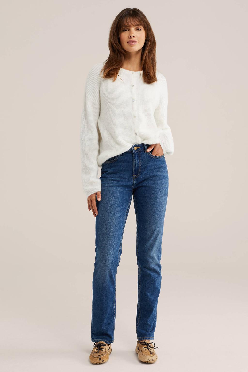 Medium blue denim dames WE Fashion Blue Ridge high waist regular fit jeans mediumblauw van denim met effen