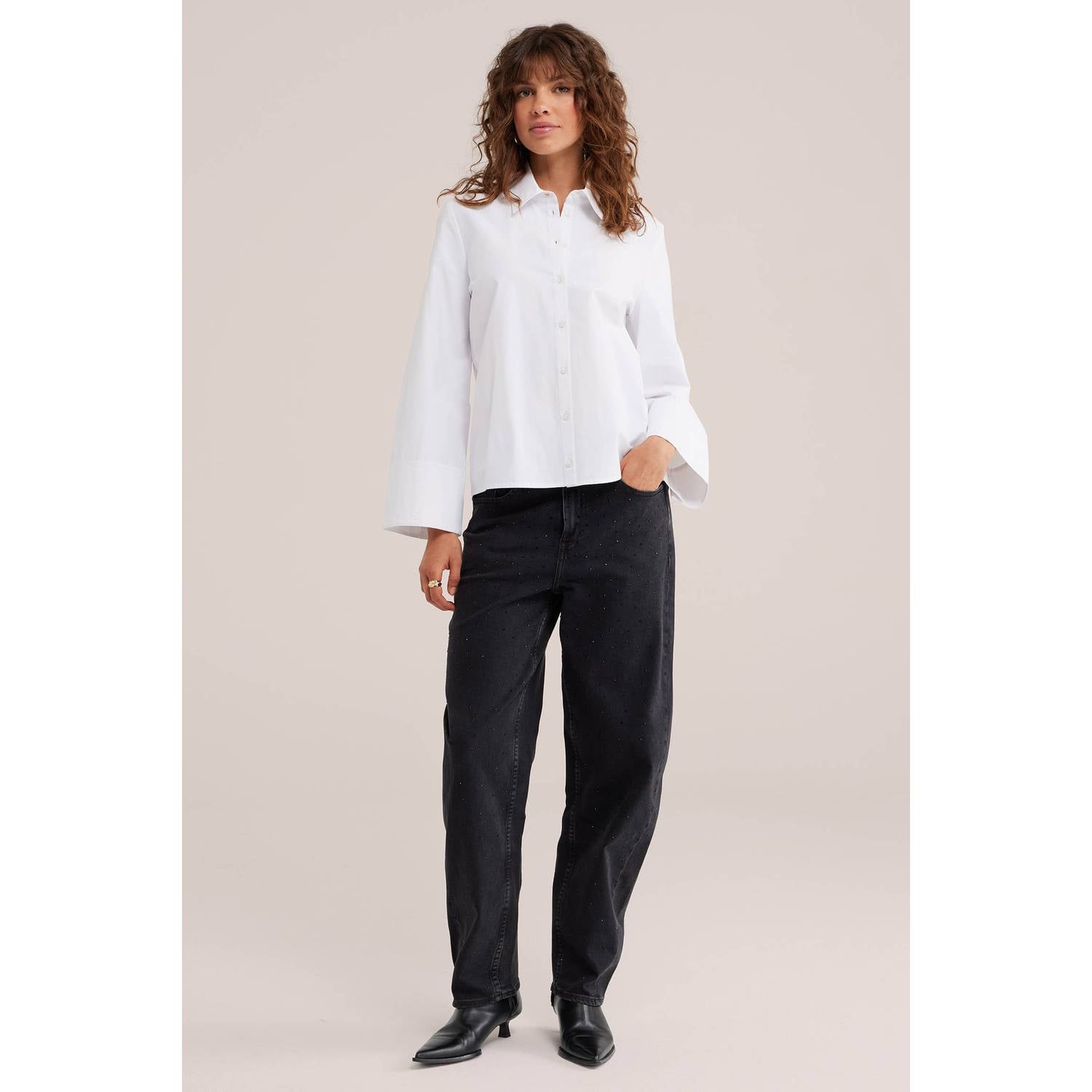WE Fashion barrel jeans met strass-steentjes black denim