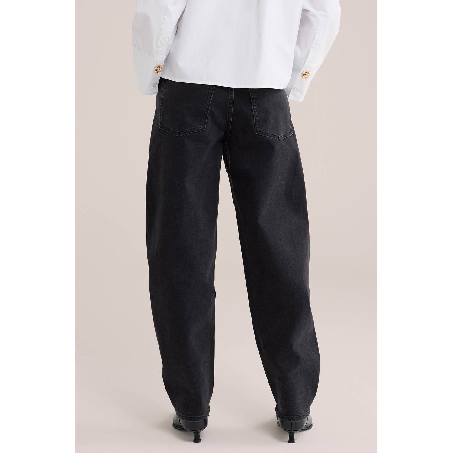 WE Fashion barrel jeans met strass-steentjes black denim