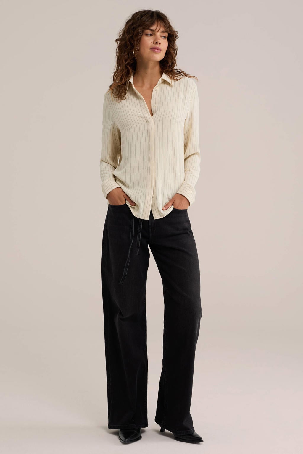 WE Fashion Blue Ridge high waist wide leg jeans met ceintuur - zwart