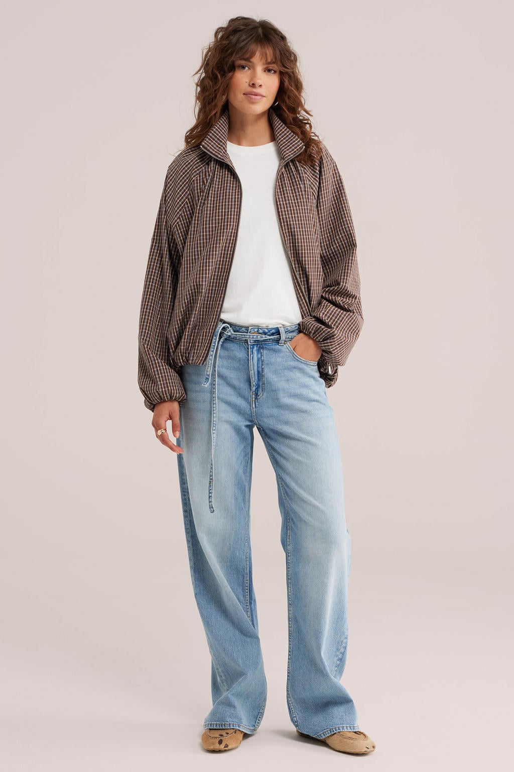 WE Fashion Blue Ridge wide leg jeans met ceintuur - lichtblauw