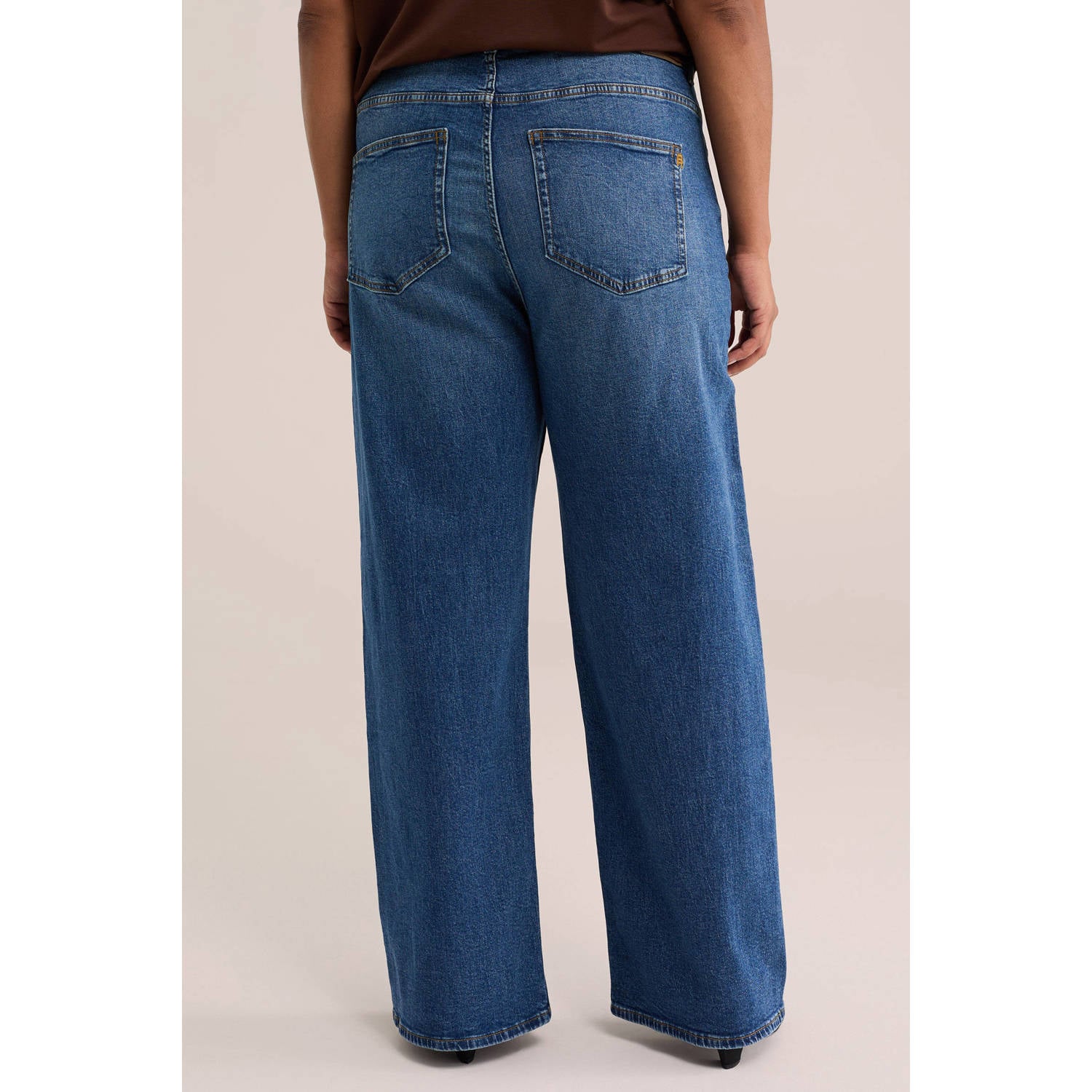 WE Fashion Plus Size wide leg jeans met ceintuur medium blue denim