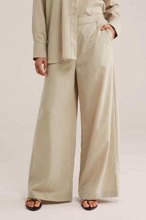 wide leg gestreepte broek - beige