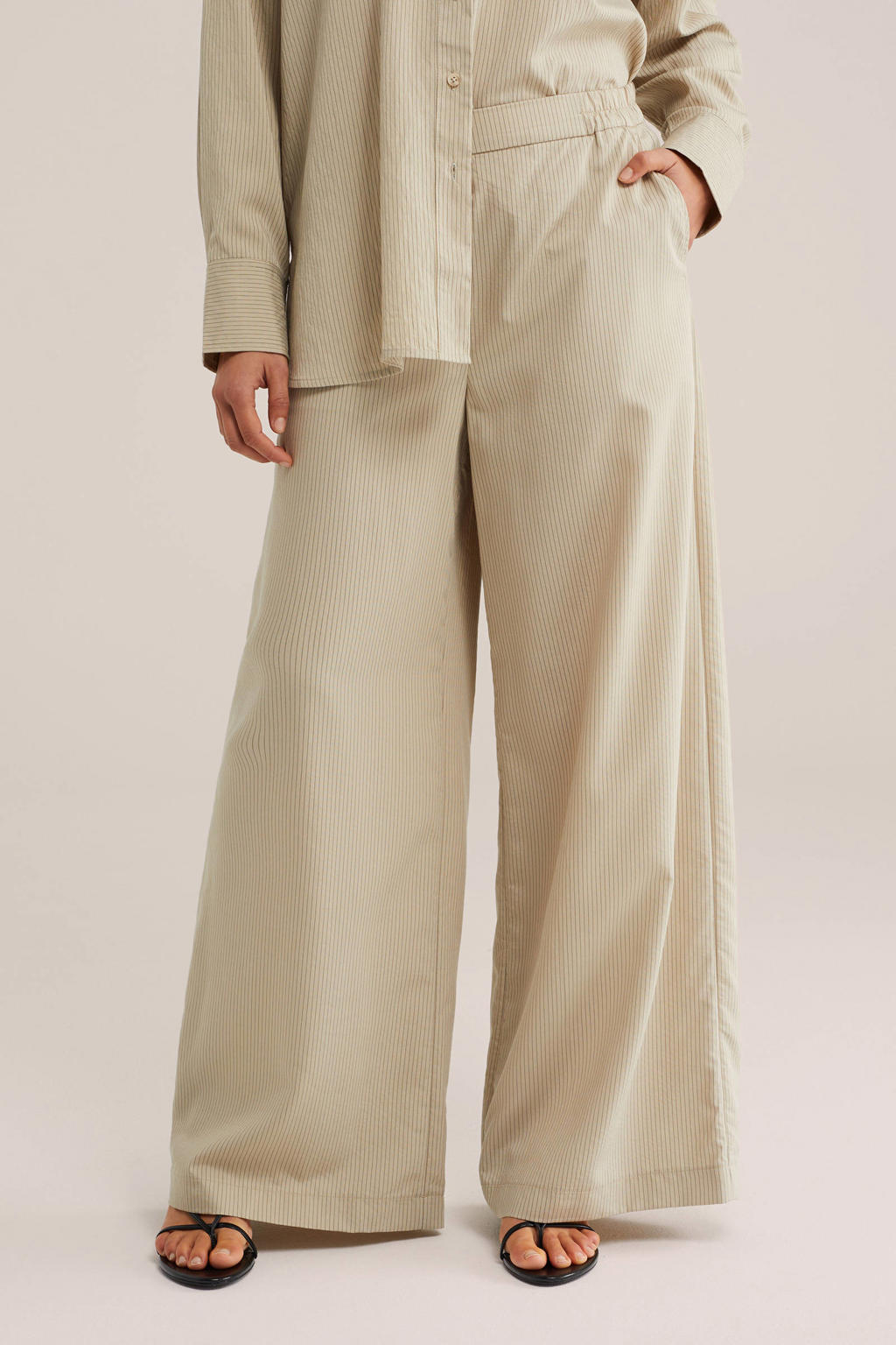WE Fashion wide leg gestreepte broek - beige