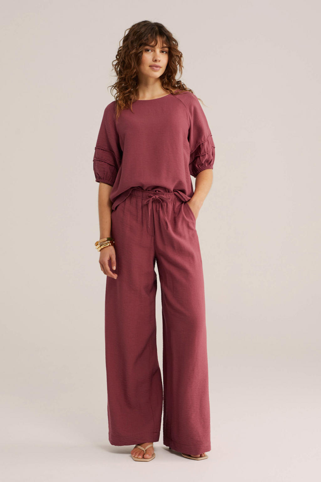 WE Fashion viscose wide leg broek - oudroze