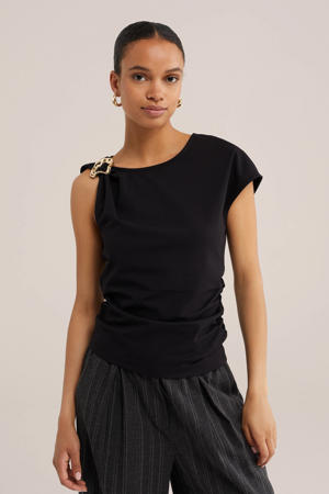 top met knoopdetail - zwart