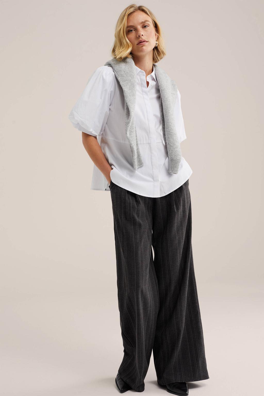 Grijze dames WE Fashion high waist wide leg broek met effen