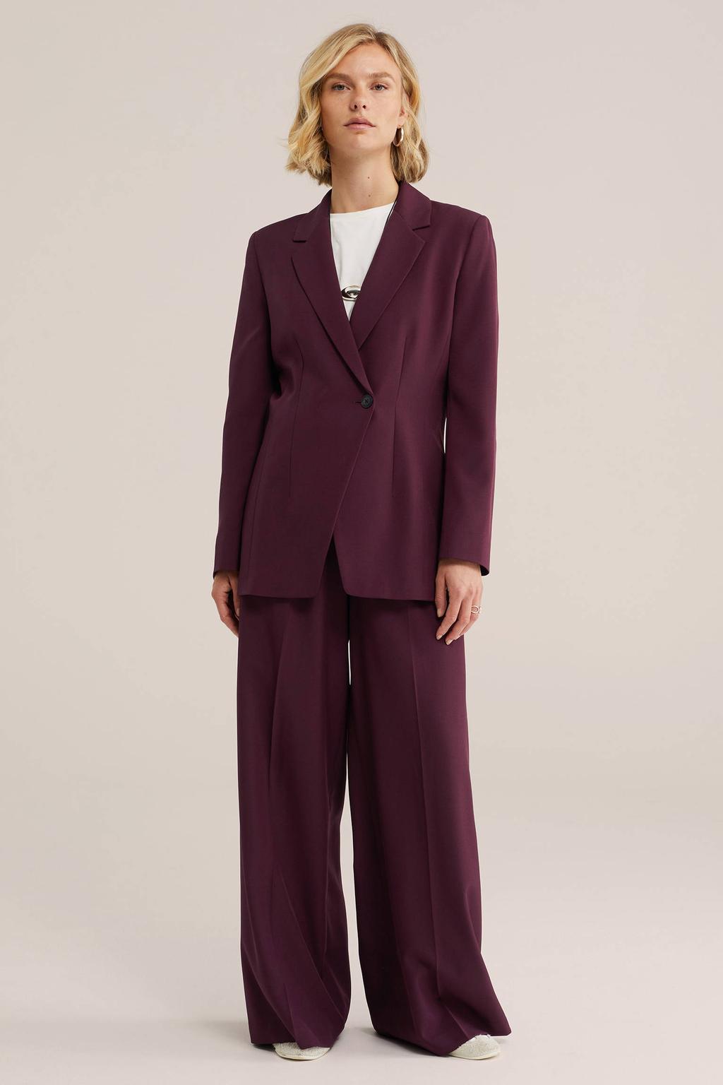 Donkerrode dames WE Fashion wide leg broek met rits- en haaksluiting en effen