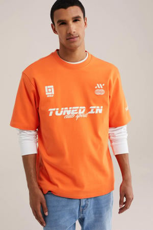 relaxed fit T-shirt met print - oranje