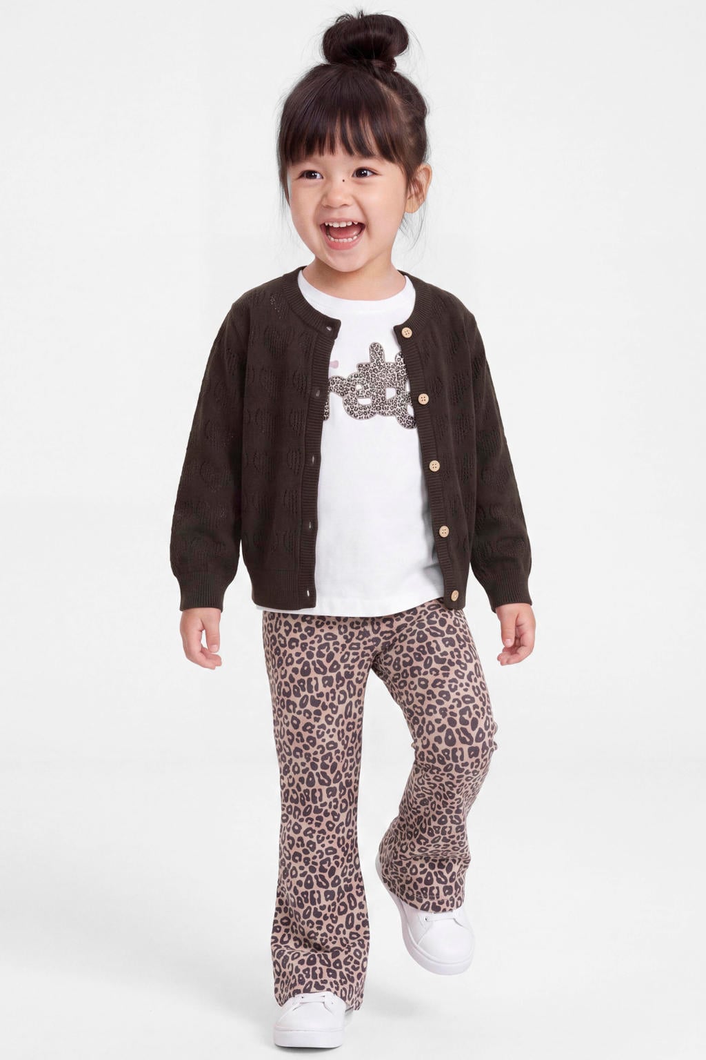 NAME IT MINI flared broek met panterprint - oudroze