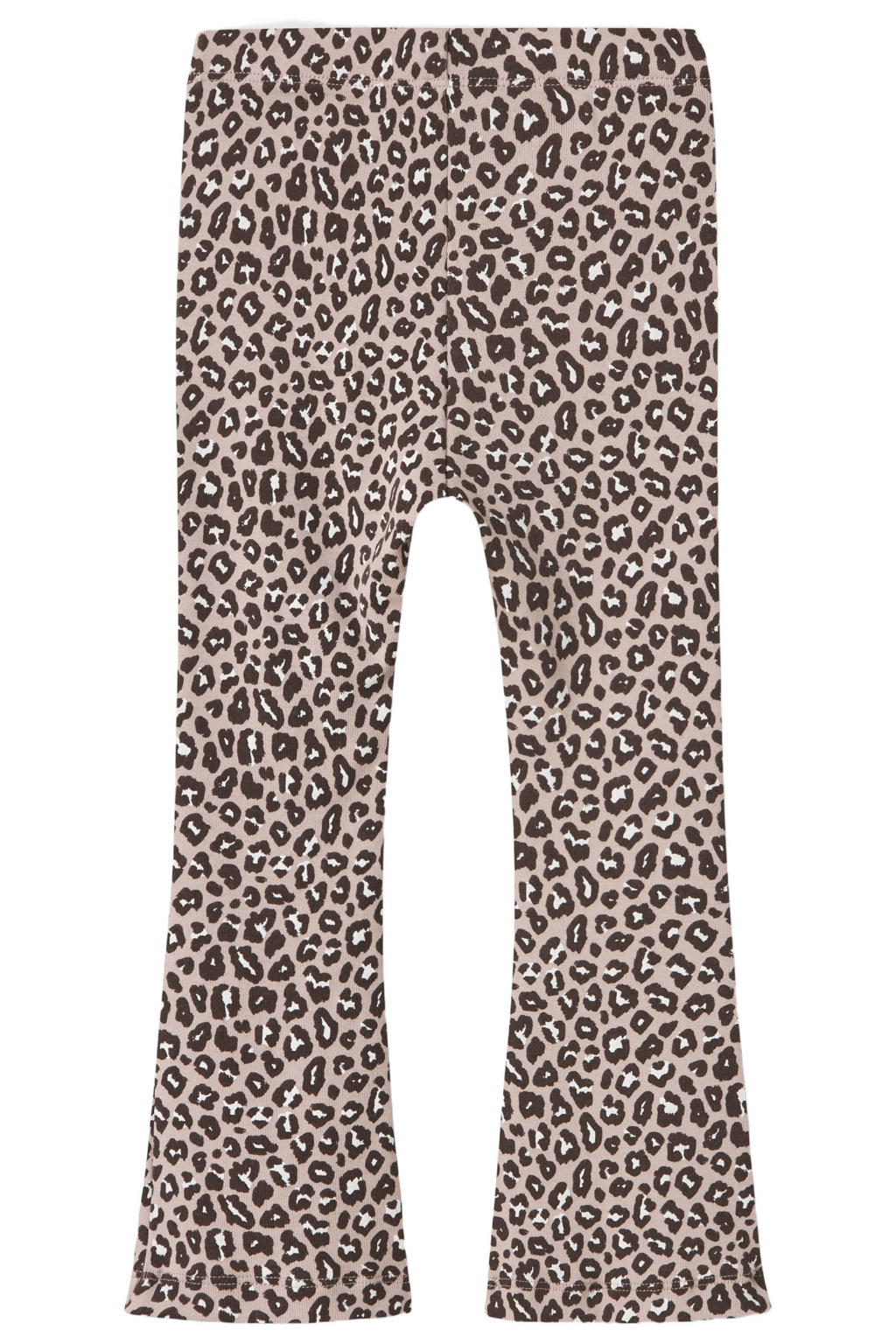 Oudroze en bruine meisjes NAME IT MINI flared broek van katoen met elastische tailleband en panterprint
