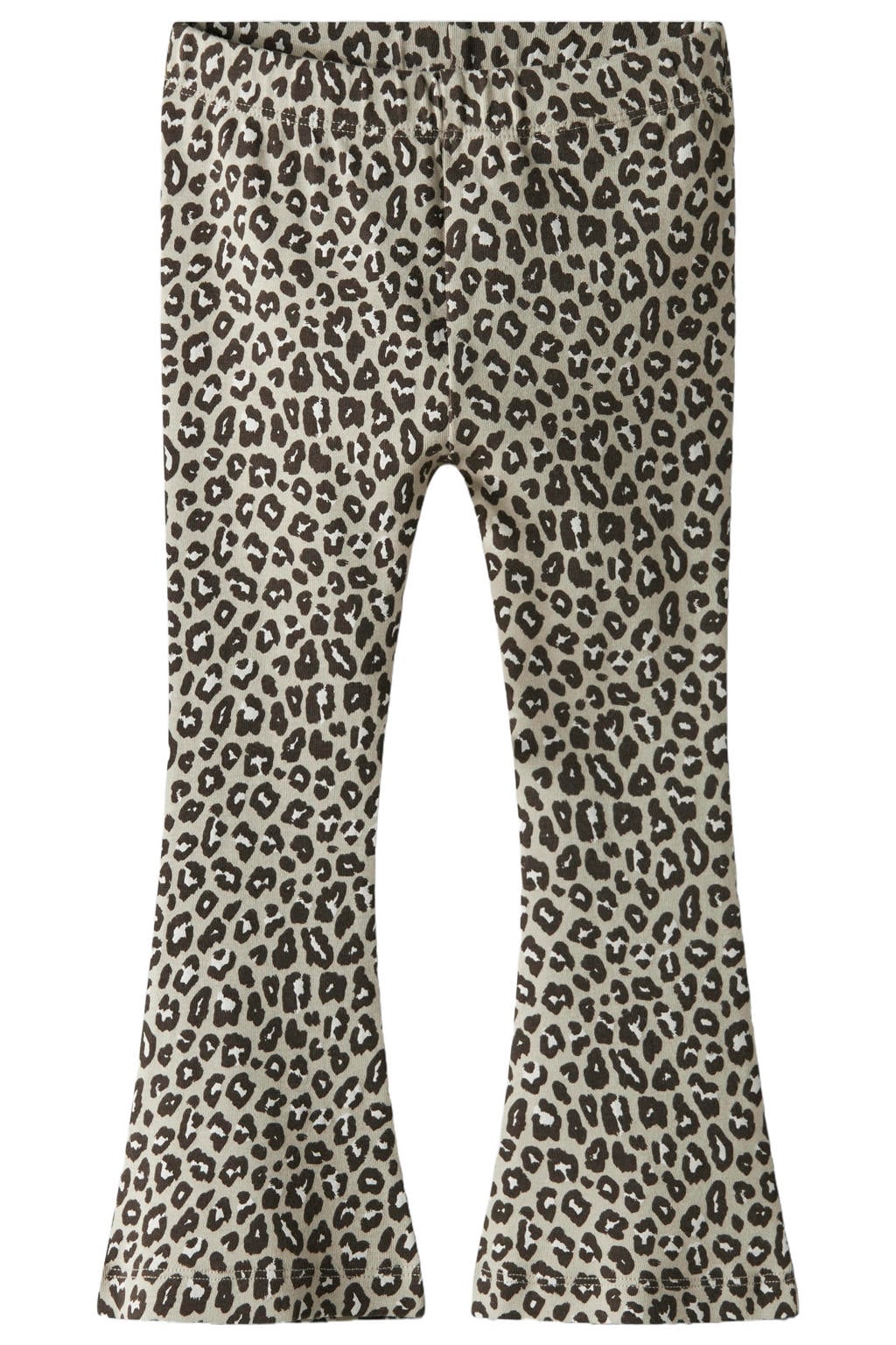 Lichtgroen en zwarte meisjes NAME IT MINI flared broek van katoen met elastische tailleband en panterprint