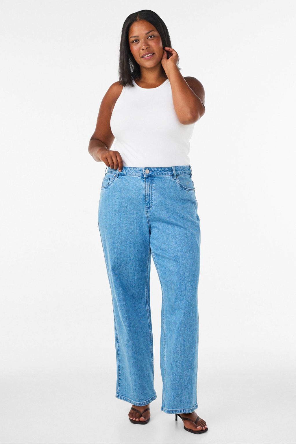Zizzi high waist wide leg jeans Plus Size - lichtblauw