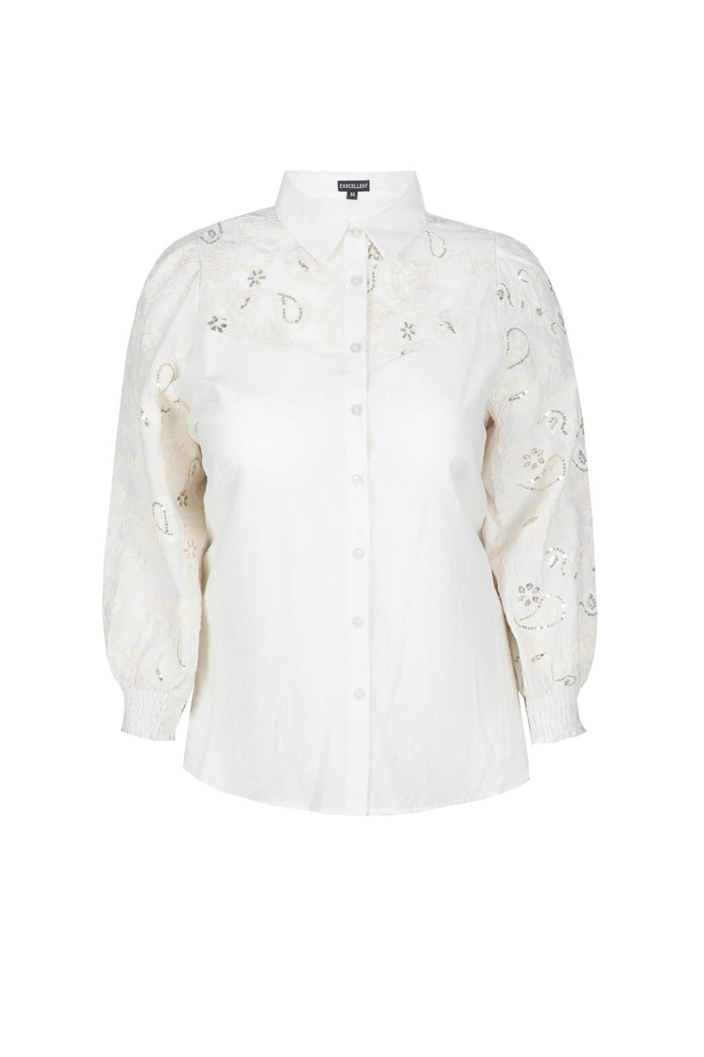 Exxcellent blouse Plus Size met pailletten en linnen - wit