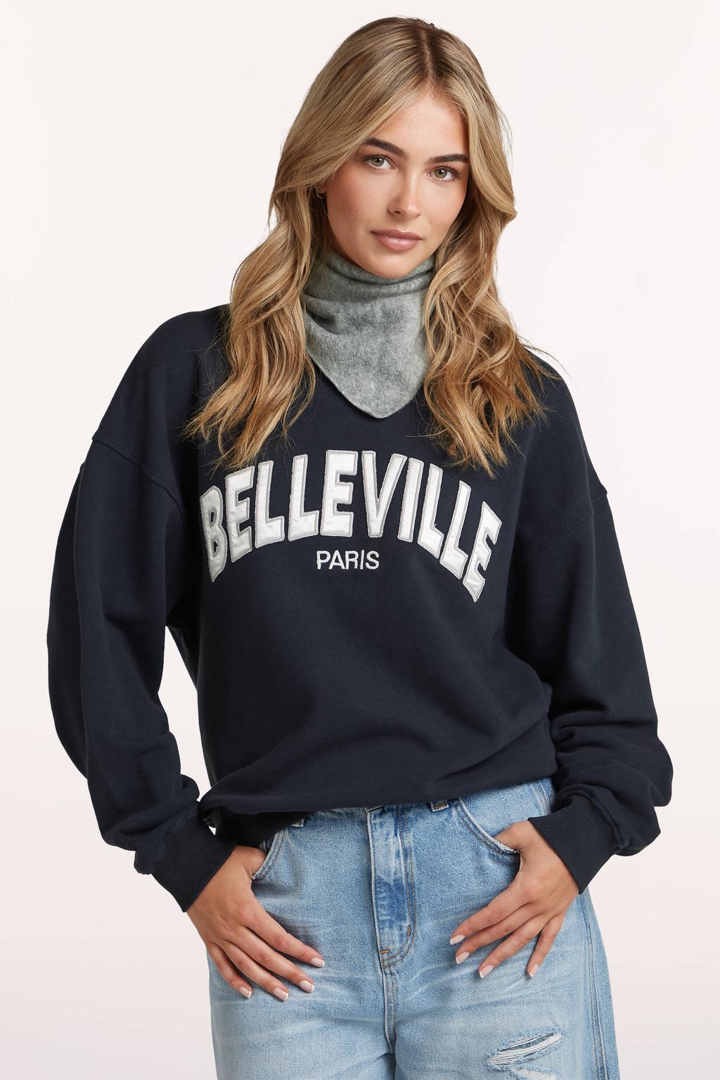 Donkerblauw en ecru dames Circle of Trust sweater van katoen met tekst print, lange mouwen en ronde hals