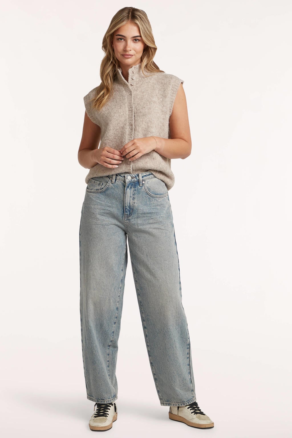 Light blue denim dames Circle of Trust barrel jeans van denim met regular waist, rits- en knoopsluiting en effen