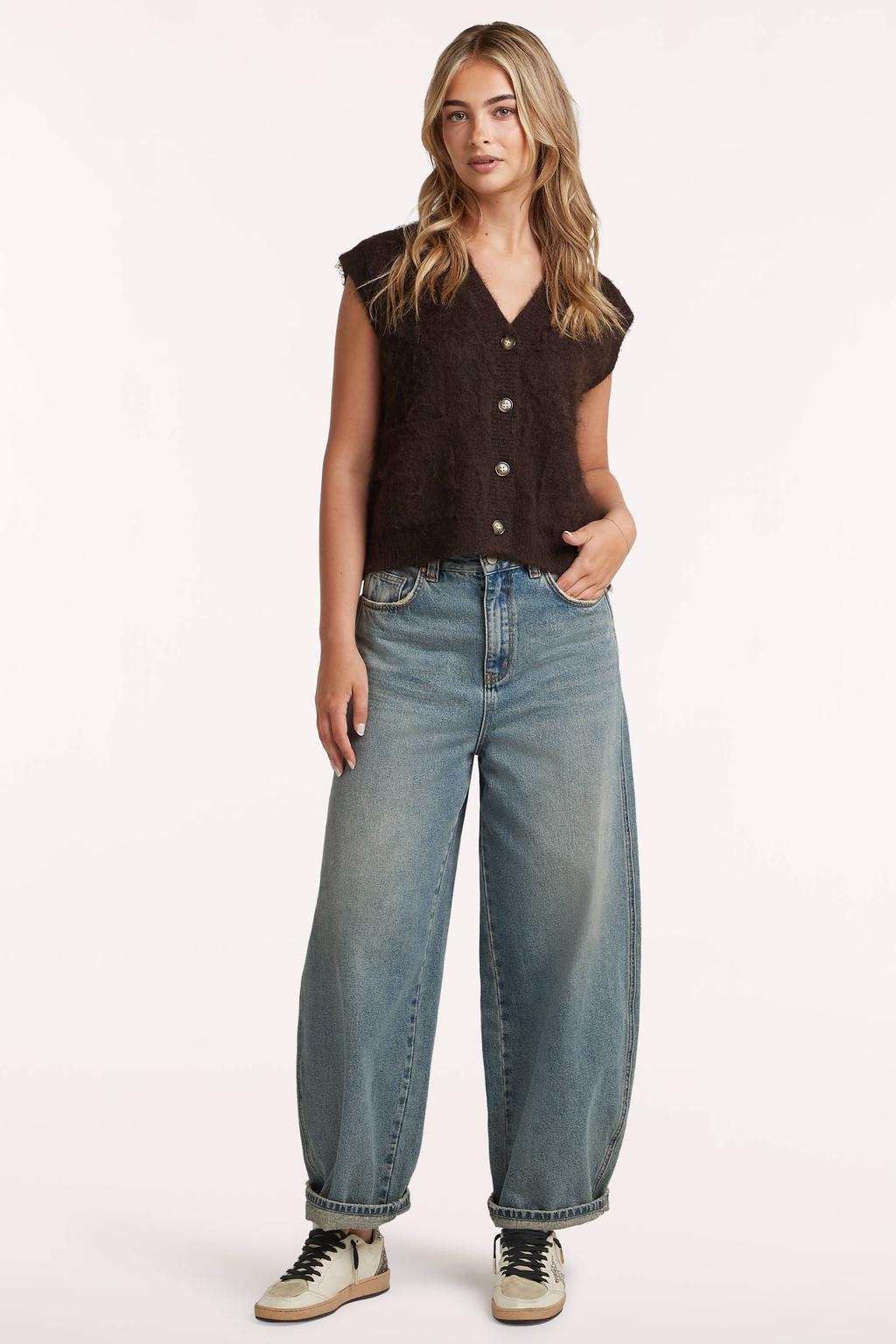 Light blue denim dames Circle of Trust barrel jeans van denim met regular waist, rits- en knoopsluiting en effen