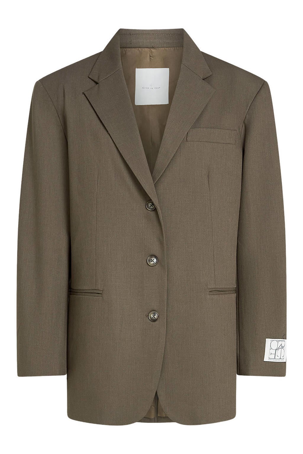 Taupe dames Circle of Trust oversized blazer van polyester met effen, lange mouwen, reverskraag en knoopsluiting
