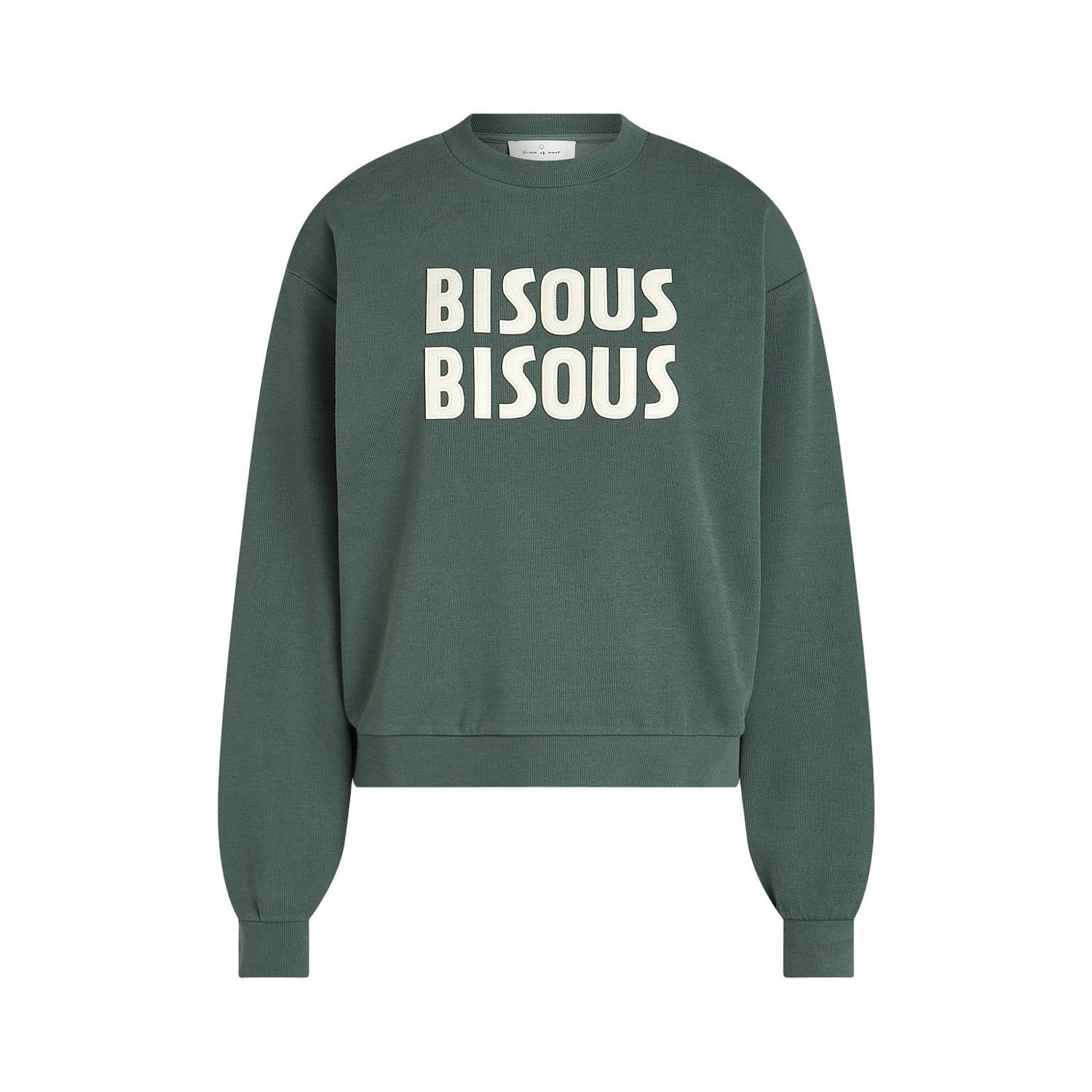 Circle of Trust sweater met tekst donkergroen ecru