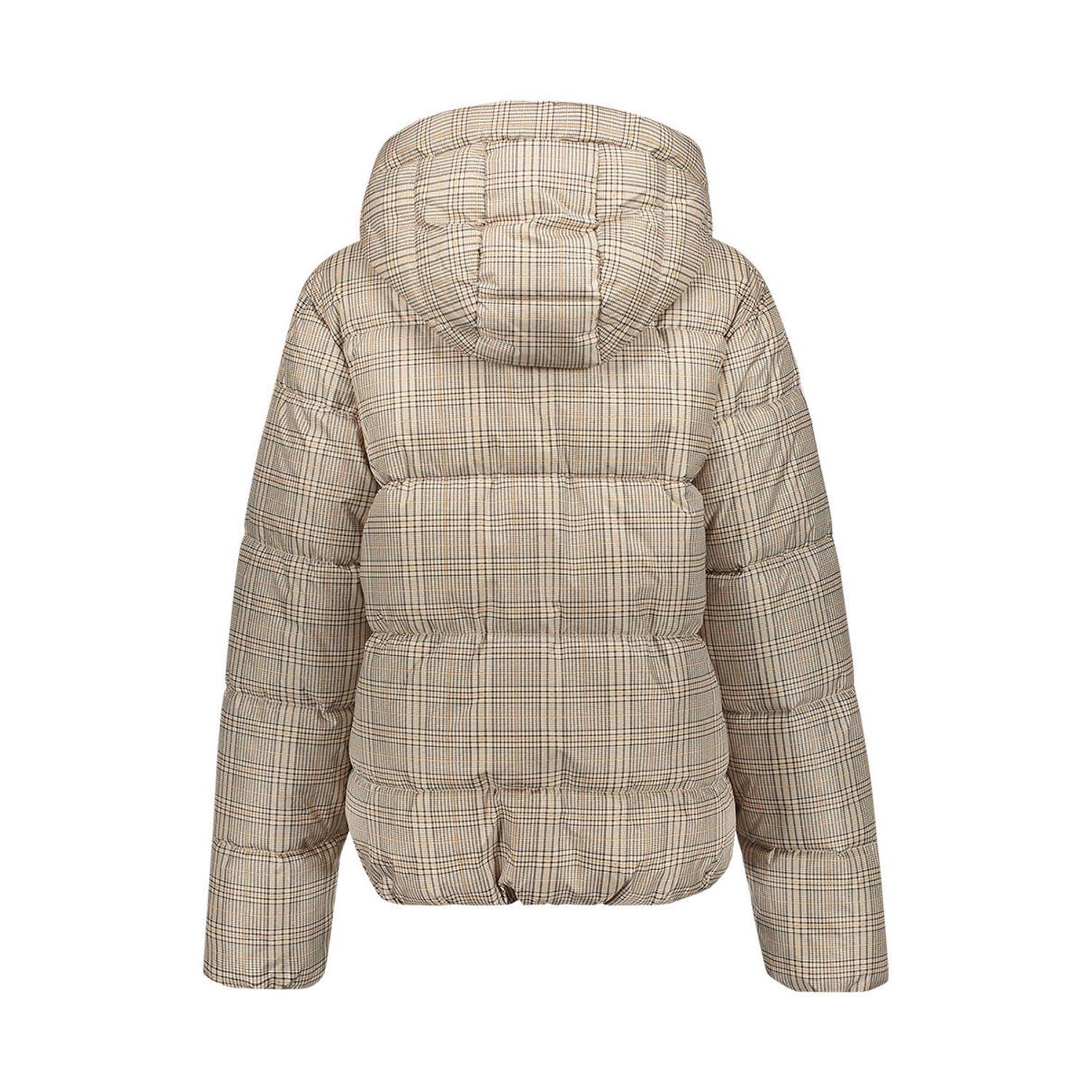 Geisha geruite gewatteerde winterjas beige grijs