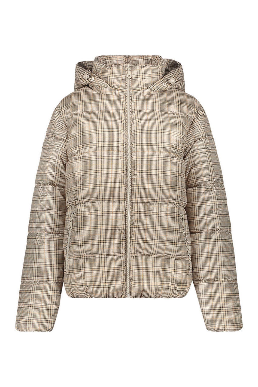Geisha geruite gewatteerde winterjas - beige/grijs