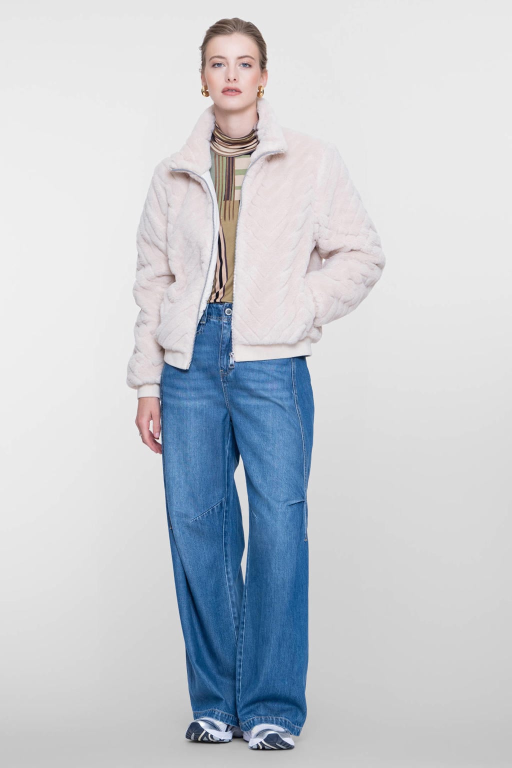 Geisha imitatiebont faux fur jas - ecru