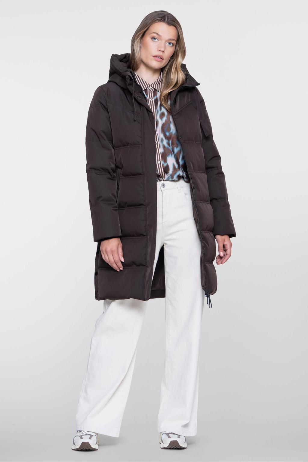 Geisha winterjas met split - donkerbruin