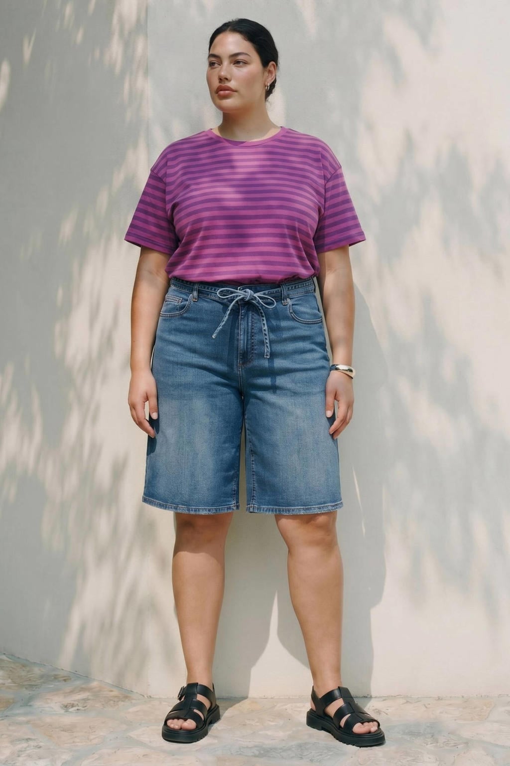 VERO MODA CURVE gestreept T-shirt Plus Size - paars