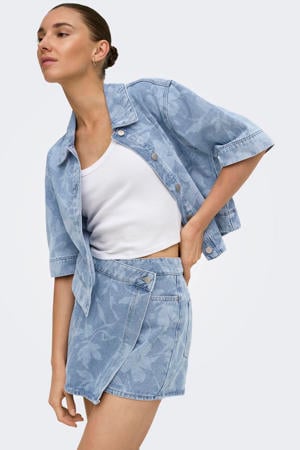 denim rechtvallend gebloemde blouse - lichtblauw