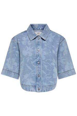 denim rechtvallend gebloemde blouse - lichtblauw