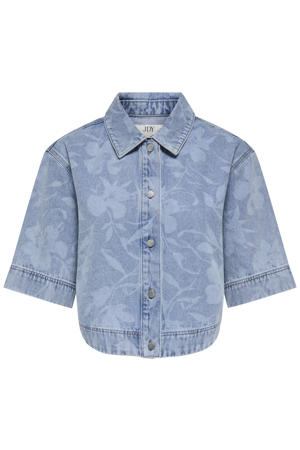 denim rechtvallend gebloemde blouse - lichtblauw
