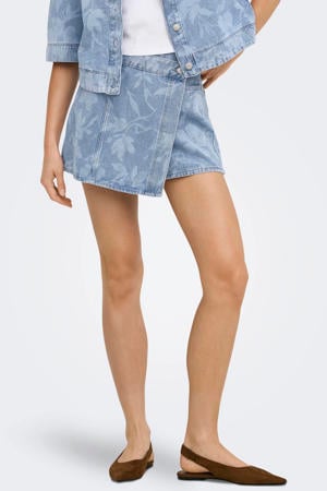 denim gebloemde skort met borduursels - lichtblauw denim