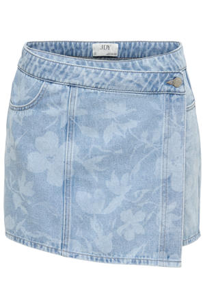 denim gebloemde skort met borduursels - lichtblauw denim