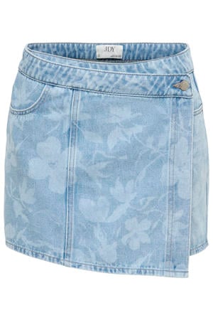 denim gebloemde skort met borduursels - lichtblauw denim