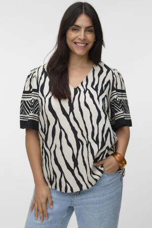 top met print - zwart