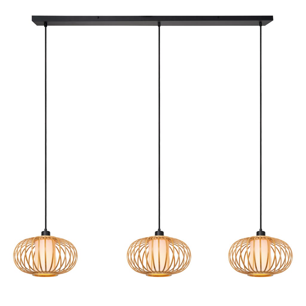 Lucide THULINE - Hanglamp - 3xE27 - Lichte houtlook | Essential