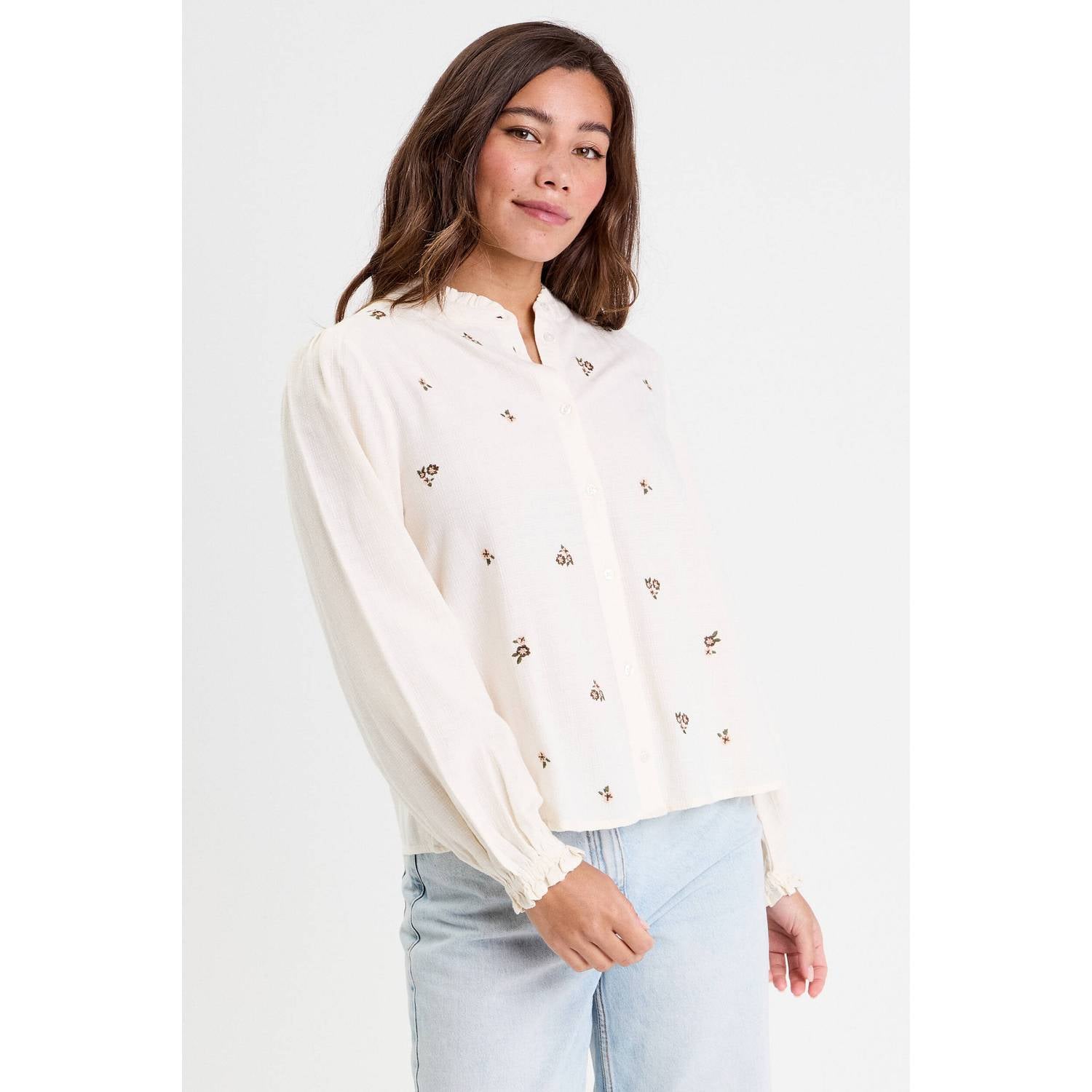 Cache gebloemde blouse met ruches ecru