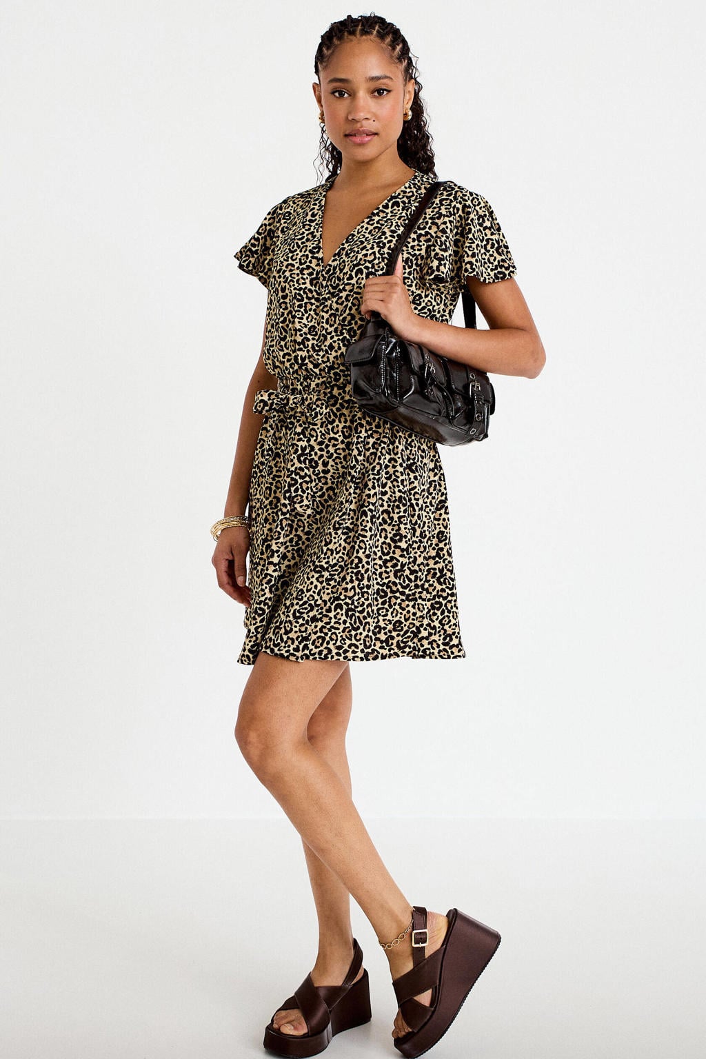 Cache Cache mini jurk met ceintuur en panterprint - bruin