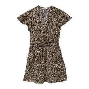mini jurk met ceintuur en panterprint - bruin